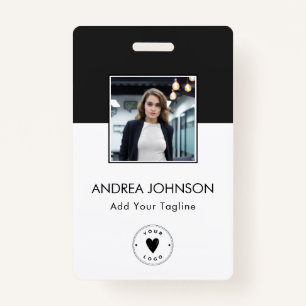 Elegant Black & White Photo Logo Bar Code & Name Badge