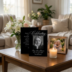 Elegant Black & White Photo Memorial Card