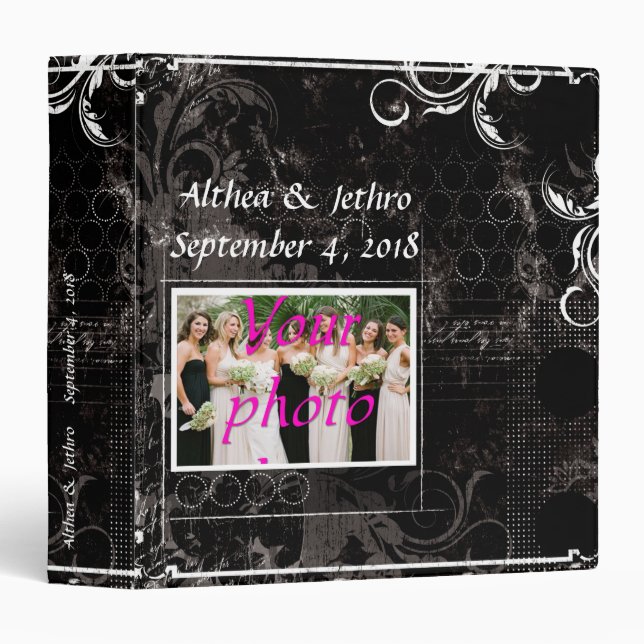 Elegant Black White Photo Scrapbook Album Binder (Front/Spine)