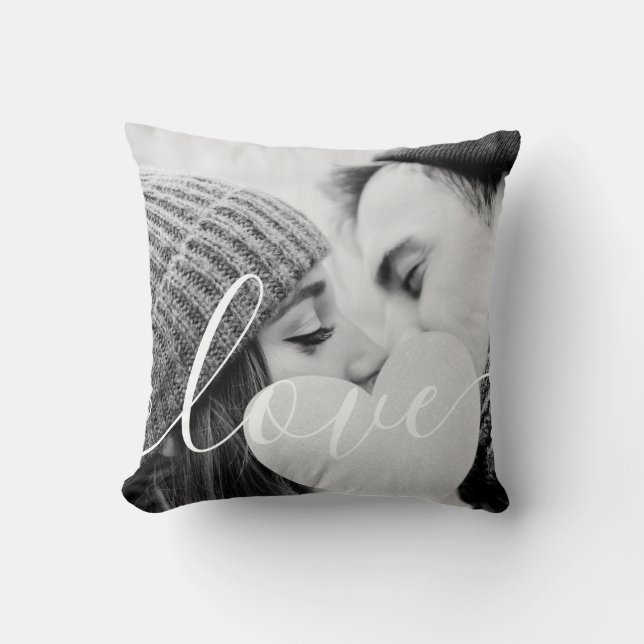 Elegant Black White Photo Script Love Throw Pillow (Front)