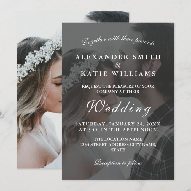 Elegant Black & White Photo Wedding Invitation (Front/Back)