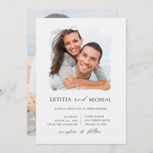 Elegant Black & White Photo Wedding Invitation (Front/Back)