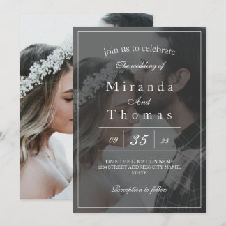 Elegant Black & White Photo Wedding Invitation