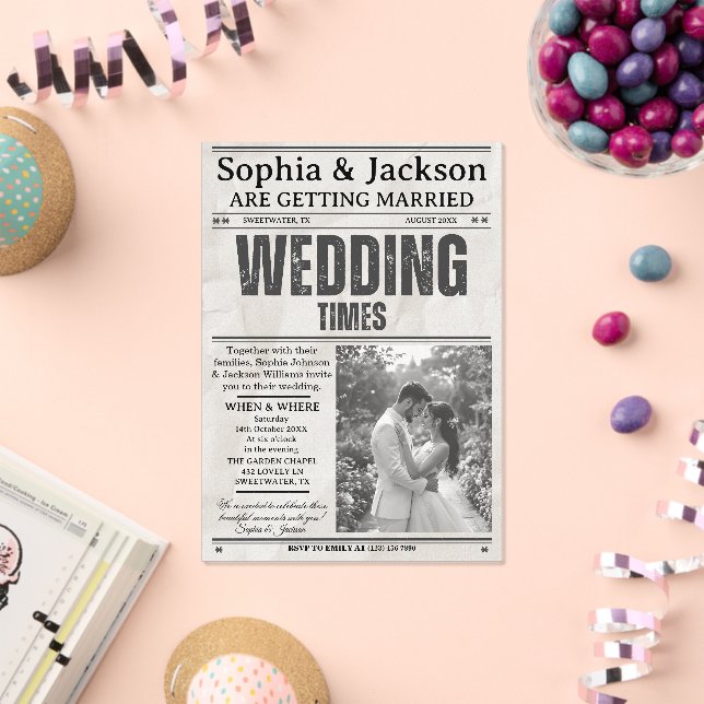 Elegant Black & White Photos Wedding Newspaper     Acrylic Invitations (Insitu (Celebration))