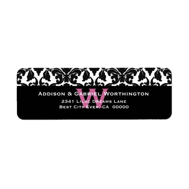 Elegant Black White Pink Damask Wedding S547 (Front)