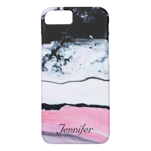 Elegant BLACK WHITE PINK MARBLE ADD YOUR NAME Case-Mate iPhone Case