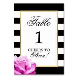 Elegant Black White Pink Rose Birthday Party Table Number