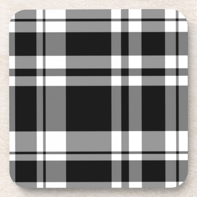 elegant black white plaid pattern coaster (Front)