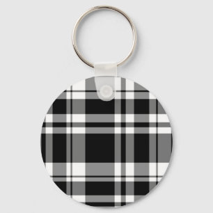 elegant black white plaid pattern keychain