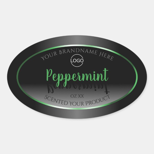 Elegant Black White Product Label Green Frame Logo (Front)