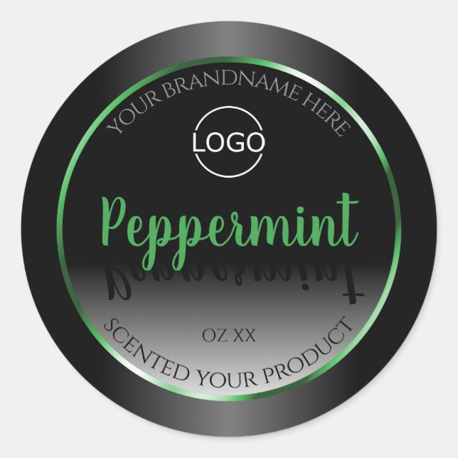 Elegant Black White Product Label Green Frame Logo (Front)