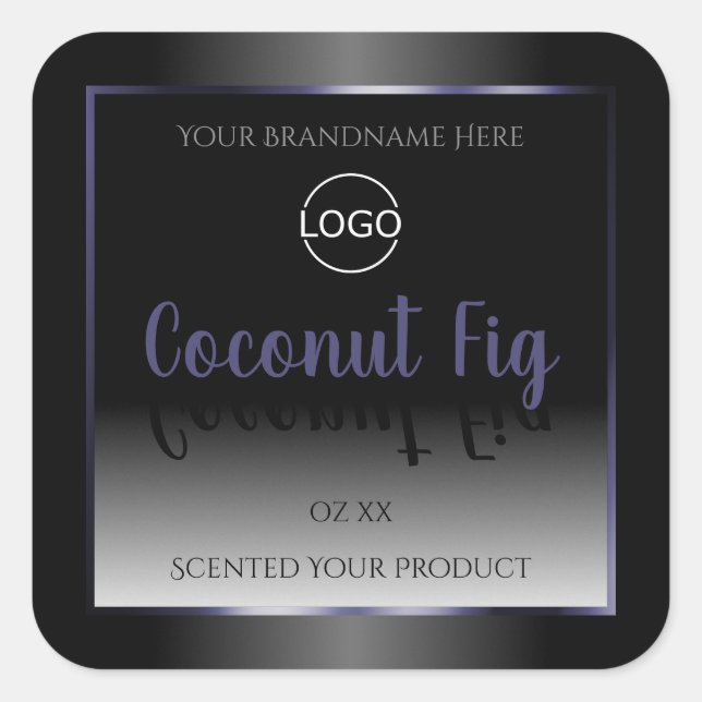 Elegant Black White Product Labels Blue Frame Logo (Front)