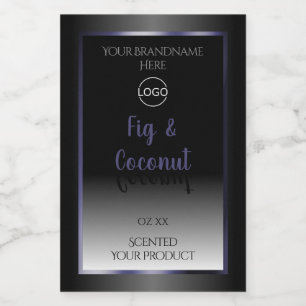 Elegant Black White Product Labels Blue Frame Logo
