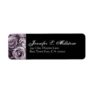 Elegant Black & White & Purple Roses Address Label