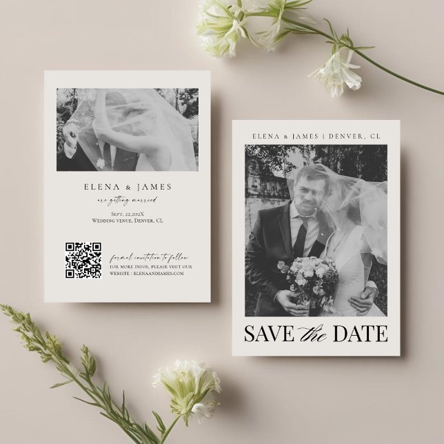 Elegant Black & White Qr code Monogram Wedding Save The Date (Creator Uploaded)