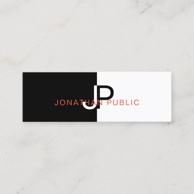 Elegant Black White Red Design Monogram Trendy Mini Business Card (Front)
