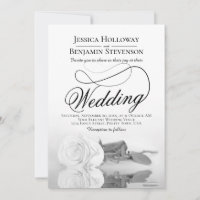 Elegant Black & White Rose Fancy QR Code Wedding
