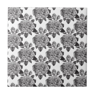 Elegant Black White Roses Flower Lover Floral Tile