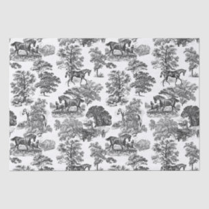 Elegant Black White Rustic Horses Toile Tissue Paper