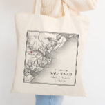 Elegant Black White Savannah Georgia Map Wedding Tote Bag<br><div class="desc">Embrace Savannah's charm with our personalized wedding tote bags, featuring a sophisticated black and white map of the coast of Georgia with a heart over Savannah. Share the essence of iconic venues like Forsyth Park Inn, The Mackey House, The Gingerbread House, The Olde Pink House, and Savannah Station. Treat your...</div>