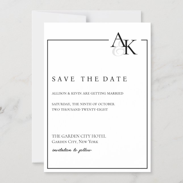 Elegant Black & White Save the Date Magnet (Front)