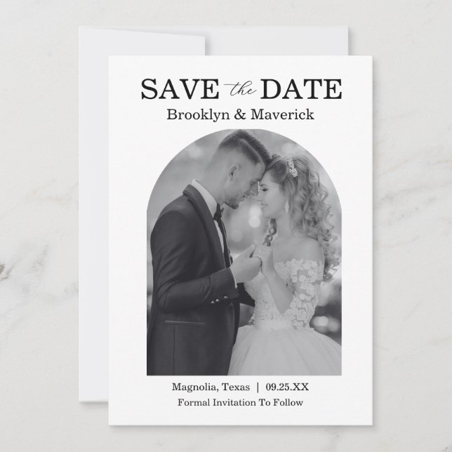 Elegant Black & White Save The Date Photo (Devant)
