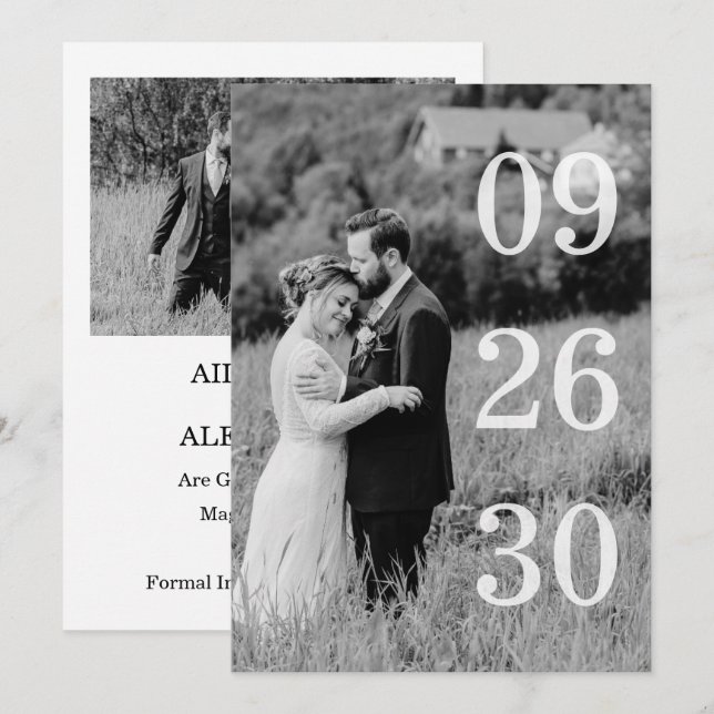 Elegant Black & White Save The Date Photo (Front/Back)