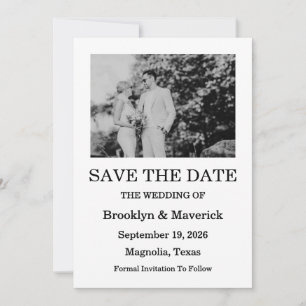 Elegant Black & White Save The Date Photo Card