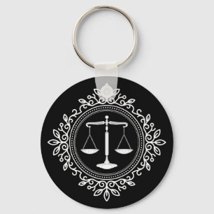 Elegant Black White Scales of Justice Keychain