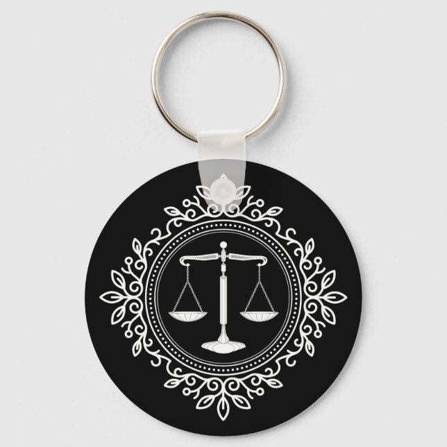 Elegant Black White Scales of Justice Keychain (Front)