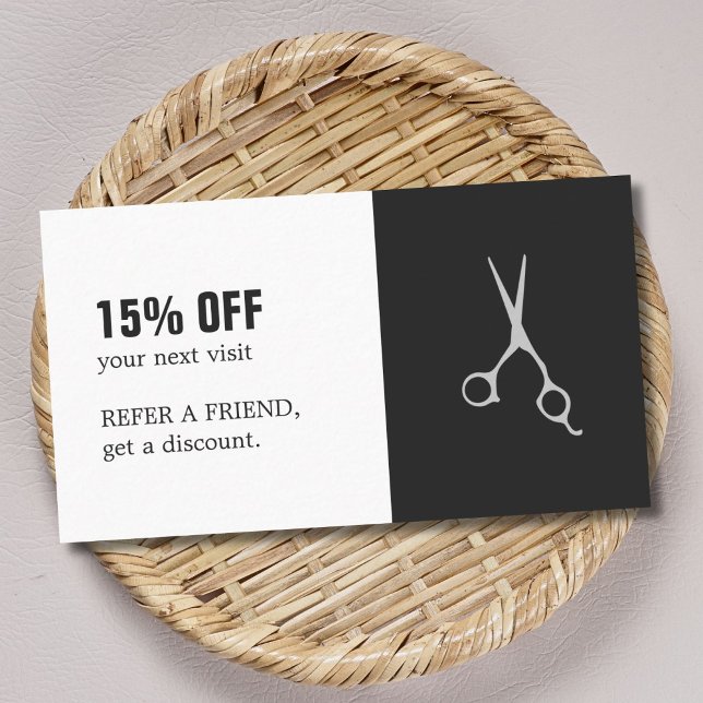 Elegant Black White Scissors Hair Salon Coupon (Creator Uploaded)