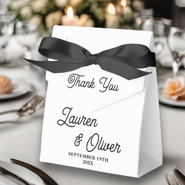Elegant Black & White Script Minimalist Wedding Favor Box (Creator Uploaded)