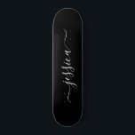 Elegant black white script name  skateboard<br><div class="desc">Modern,  girly skateboard with a black background design and an elegant white hand lettered script. Personalize with your name.</div>
