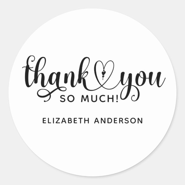 Elegant Black White Script Thank You Classic Round Sticker (Front)