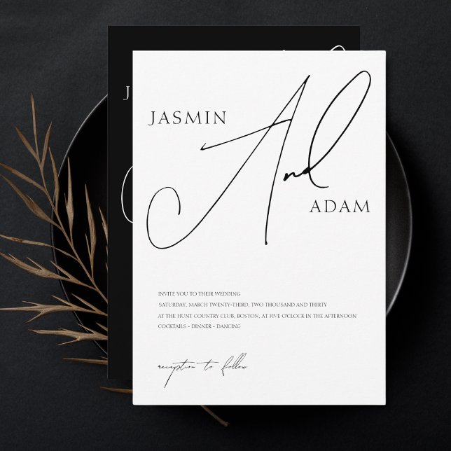 Elegant Black White Script Typography Wedding Invitation (Creator Uploaded)