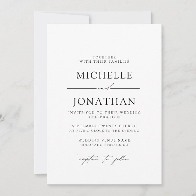 Elegant Black White Script Wedding | All In One  Invitation (Front)