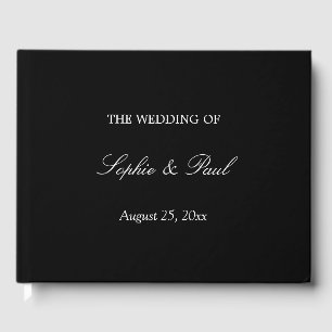 Elegant Black White Script Wedding Guest Book