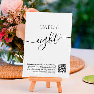 Elegant black white script wedding QR code Table Number