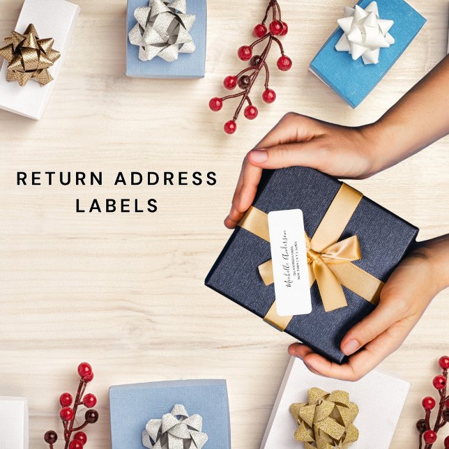 Elegant black white script wedding return address  (Creator Uploaded)