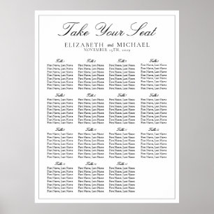 Elegant Black & White Script Wedding Seating Poster