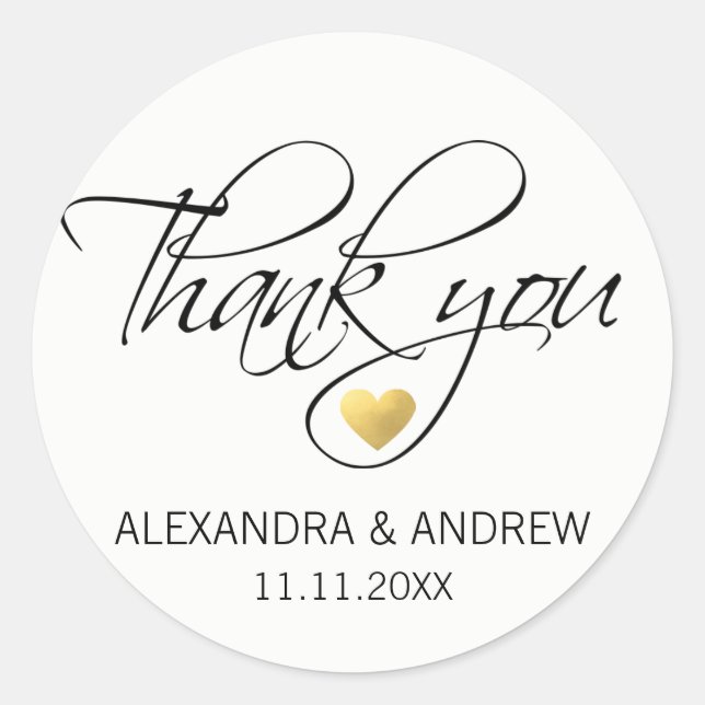 Elegant Black White Script Wedding Thank You Classic Round Sticker (Front)
