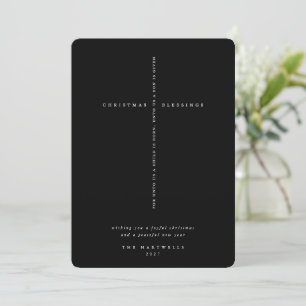 Elegant Black + White Scripture Cross  Holiday Card