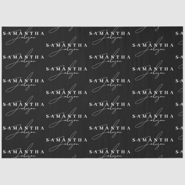 Elegant Black & White Signature Script  Tissue Paper (Front)