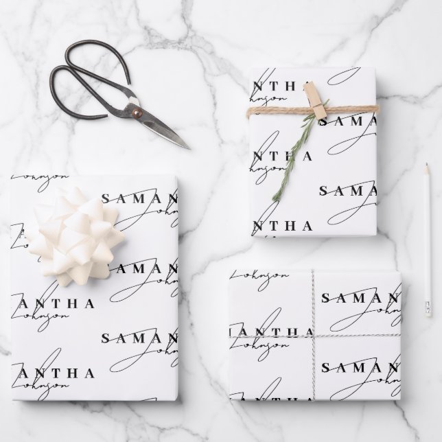 Elegant Black & White Signature Script  Wrapping Paper Sheet (Front)