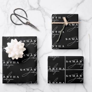 Elegant Black & White Signature Script  Wrapping Paper Sheet