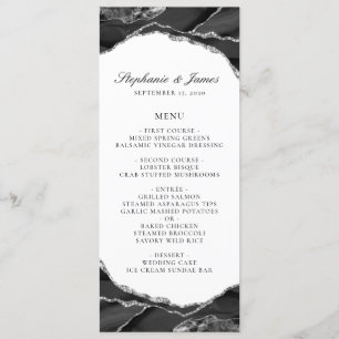 Elegant Black White Silver Foil Agate Wedding Menu