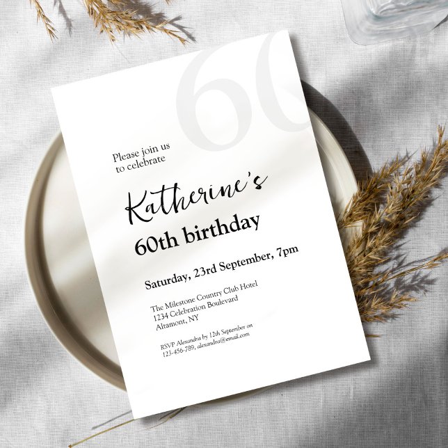 Elegant Black & White Simple 60th Birthday Party Invitation (Creator Uploaded)