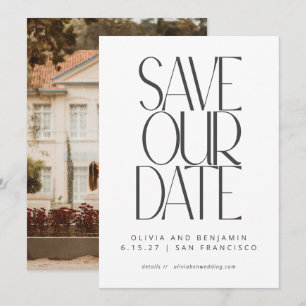 Elegant Black White Simple Modern Trendy Photo  Save The Date