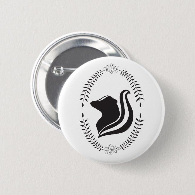 Elegant Black & White Skunk Cameo Silhouette  2 Inch Round Button (Front & Back)