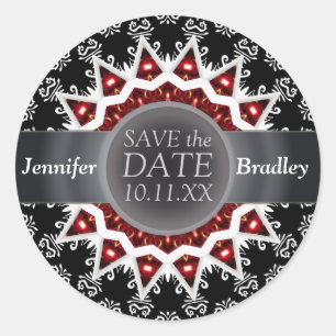 Elegant Black/White Star flame Save the Date Stick Classic Round Sticker